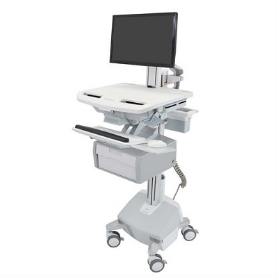 עגלה רפואית ניידת ישיבה-עמידה למחשב מקלדת ועכבר ארגוטרון Ergotron SV44-13B1-3 StyleView Cart with LCD Pivot SLA Powered 1 Tall Drawer 1x1 UK Full-Featured Medical Cart